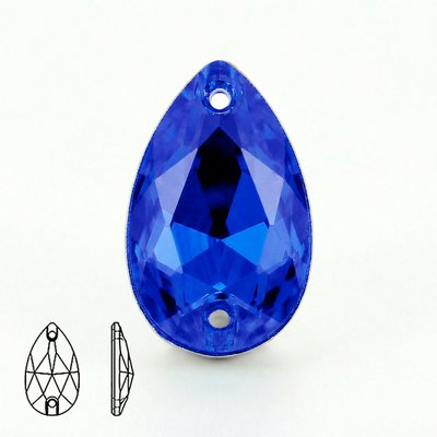 Стразы пришивные из стекла, цвет Sapphire, форма Teardrop / Pear