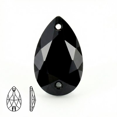 Стразы пришивные из стекла, цвет Black Jet, форма Teardrop / Pear