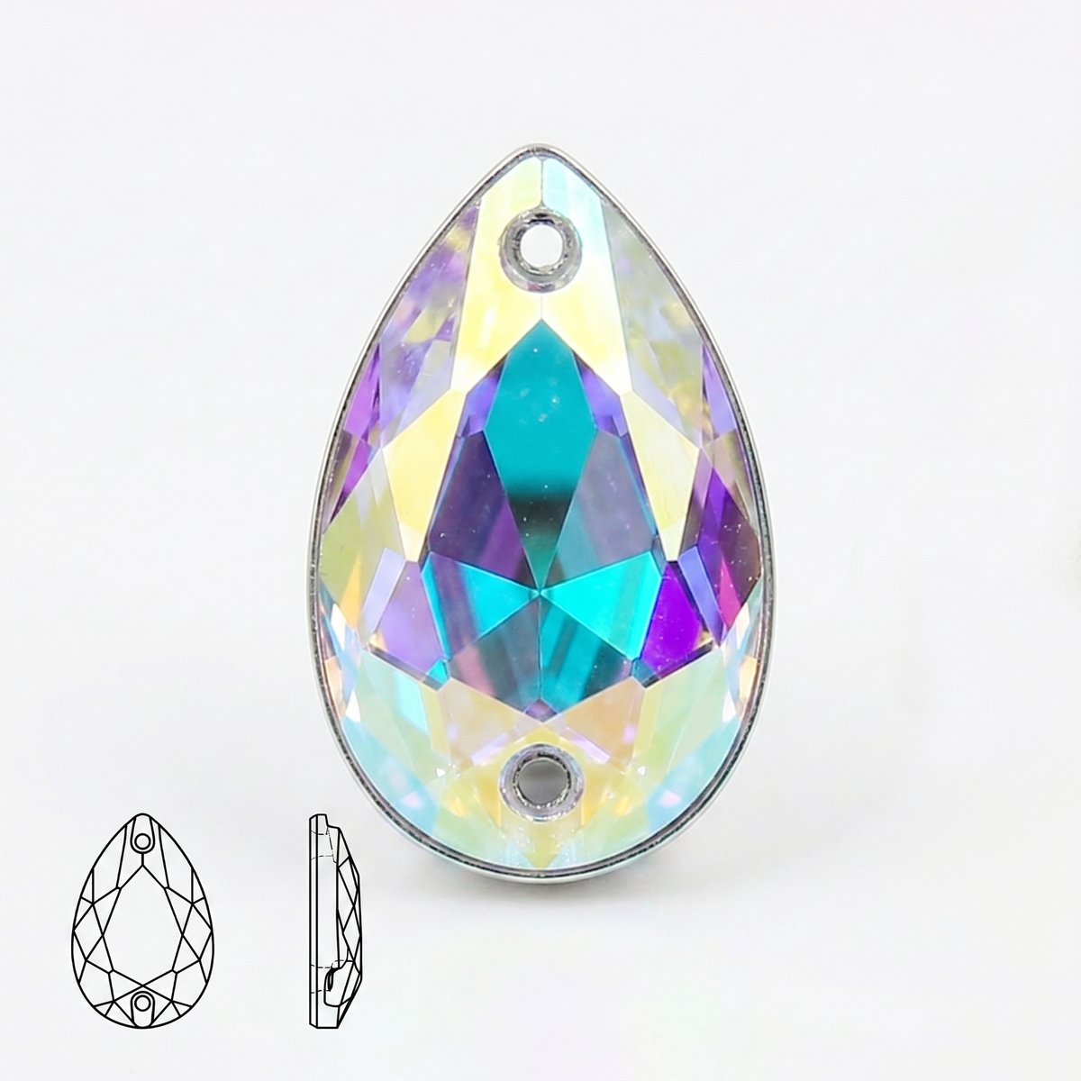 Стразы пришивные из стекла, цвет Crystal AB, форма Teardrop / Pear