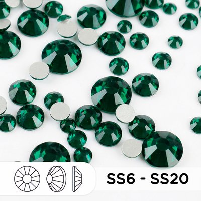 Стразы холодной фиксации из стекла, микс ss6 - ss20, Emerald