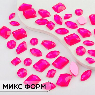 Стразы пришивные из стекла, цвет Neon Pink, форма Mix