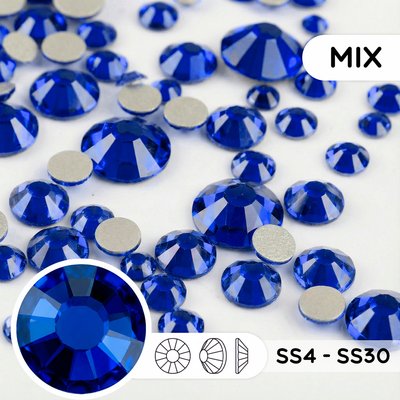 Набор страз холодной фиксации из стекла, цвет Sapphire, форма Round
