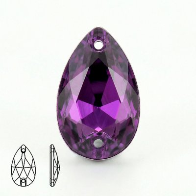 Стразы пришивные из стекла, цвет Heliotrope, форма Teardrop / Pear