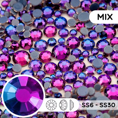 Стразы горячей фиксации из стекла, микс ss6 - ss30, Purple velvet
