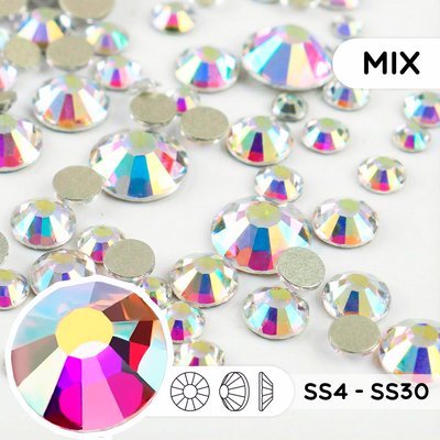 Набор страз холодной фиксации из стекла, цвет Crystal AB, форма Round