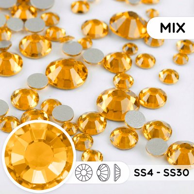 Набор страз холодной фиксации из стекла, цвет Topaz, форма Round
