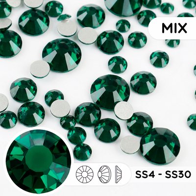 Набор страз холодной фиксации из стекла, цвет Emerald, форма Round