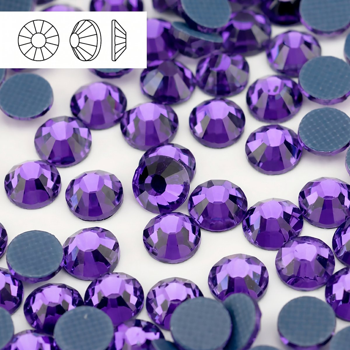 Стразы горячей фиксации из стекла, цвет Tanzanite, форма Flatback 