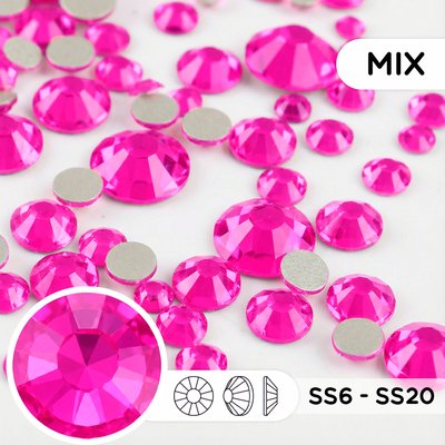 Стразы холодной фиксации из стекла, микс ss6 - ss20, Fuchsia
