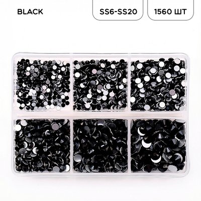 Набор страз холодной фиксации из стекла, цвет Black Jet, форма Round