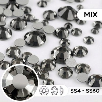 Набор страз холодной фиксации из стекла, цвет Black Diamond, форма Round