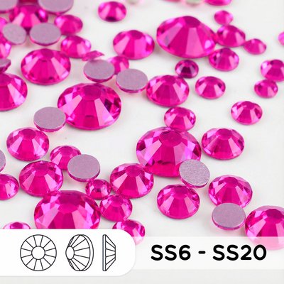 Стразы холодной фиксации из стекла, микс ss6 - ss20, Fuchsia