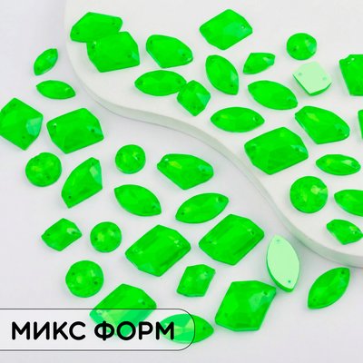 Стразы пришивные из стекла, цвет Neon Green, форма Mix