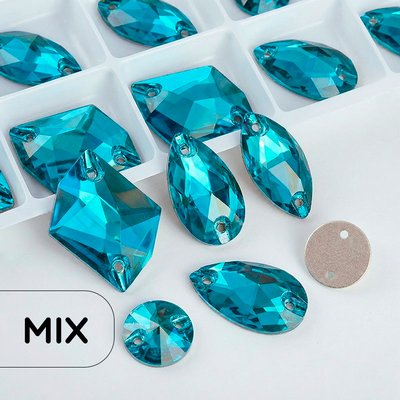 Стразы пришивные хрустальные, цвет Blue Zircon, форма Mix, 30 шт