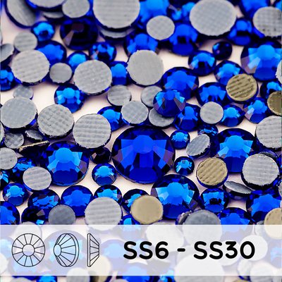 Стразы горячей фиксации из стекла, микс ss6 - ss30, Sapphire