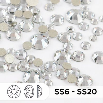 Стразы холодной фиксации из стекла, микс ss6 - ss20, Crystal