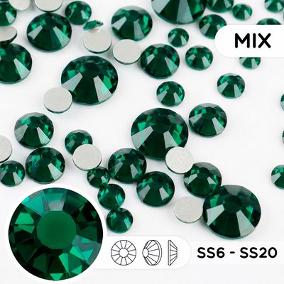 Стразы холодной фиксации из стекла, цвет Emerald, микс ss6-ss20