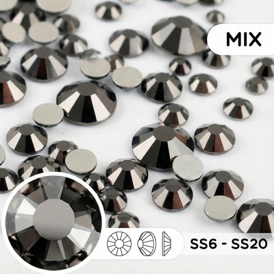 Стразы холодной фиксации из стекла, цвет Jet Hematite, форма Round