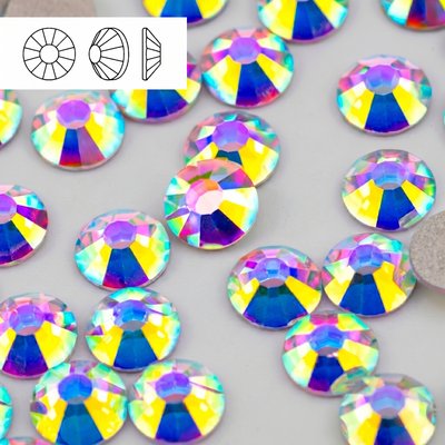 Стразы холодной фиксации из стекла, цвет Crystal AB, форма Flatback