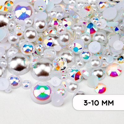 Набор клеевого полужемчуга 800шт, цвет Crystal AB, форма Round
