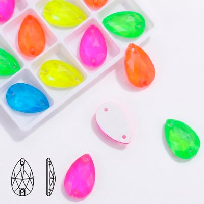 Стразы пришивные из стекла, цвет Neon Mix, форма Teardrop / Pear