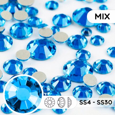 Набор страз холодной фиксации из стекла, цвет Capri Blue, форма Round