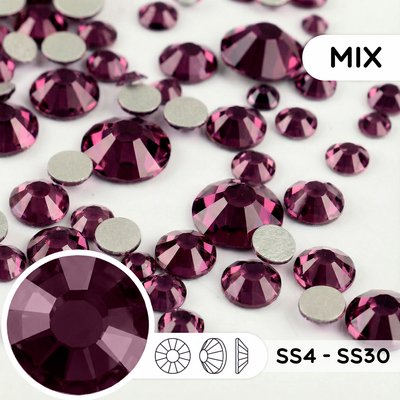 Набор страз холодной фиксации из стекла, цвет Dark Amethyst, форма Round
