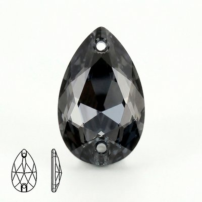 Стразы пришивные из стекла, цвет Black Diamond, форма Teardrop / Pear
