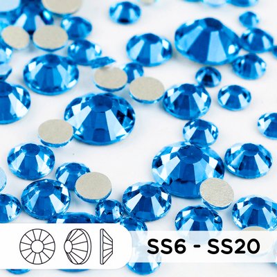 Стразы холодной фиксации из стекла, микс ss6 - ss20, Capri Blue