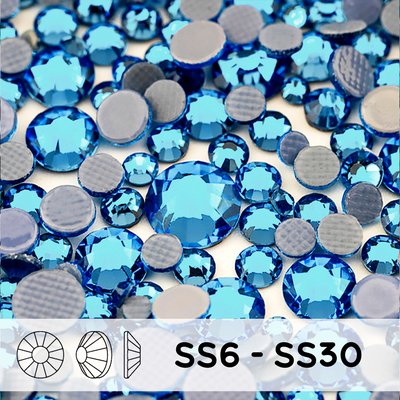 Стразы горячей фиксации из стекла, цвет Aquamarine, форма Flatback