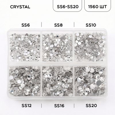 Набор страз холодной фиксации из стекла, цвет Crystal, форма Round