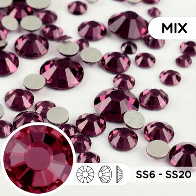 Стразы холодной фиксации из стекла, цвет Dark Amethyst, форма Round