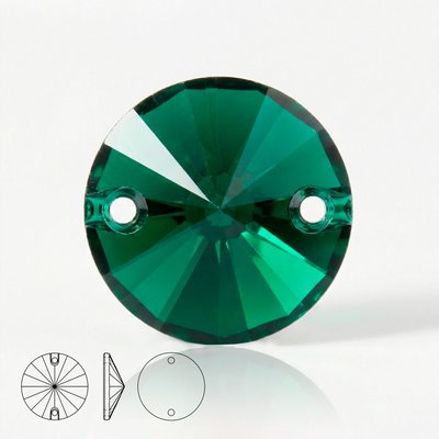 Стразы пришивные из стекла, цвет Emerald, форма Rivoli