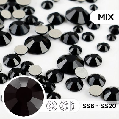 Стразы холодной фиксации из стекла, цвет Black Jet, микс ss6-ss20
