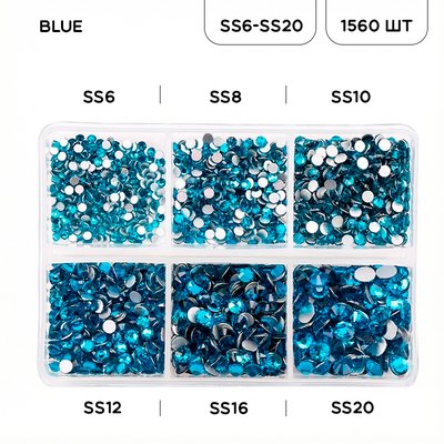 Набор страз холодной фиксации из стекла, цвет Aquamarine, форма Round
