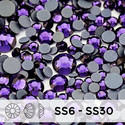 Стразы горячей фиксации из стекла, цвет Purple, форма Flatback