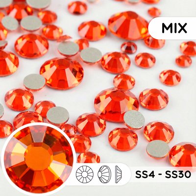 Набор страз холодной фиксации из стекла, цвет Orange, форма Round
