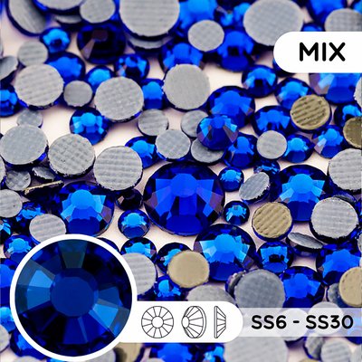 Стразы горячей фиксации из стекла, цвет Sapphire, форма Round
