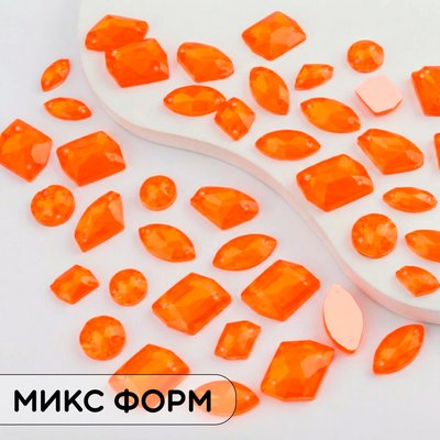 Стразы пришивные из стекла, цвет Neon Orange, форма Mix