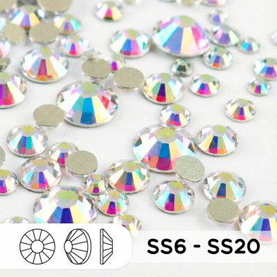 Стразы холодной фиксации из стекла, микс ss6 - ss20, Crystal AB