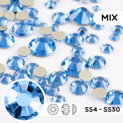 Набор страз холодной фиксации из стекла, цвет Light Sapphire, форма Round