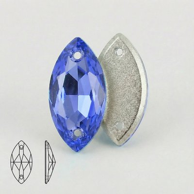 Стразы пришивные из стекла и хрусталя, цвет Aquamarine, форма Navette