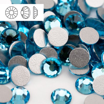 Стразы холодной фиксации из стекла, цвет Aquamarine, форма Flatback