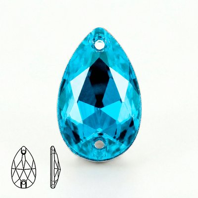 Стразы пришивные из стекла, цвет Aquamarine, форма Teardrop / Pear