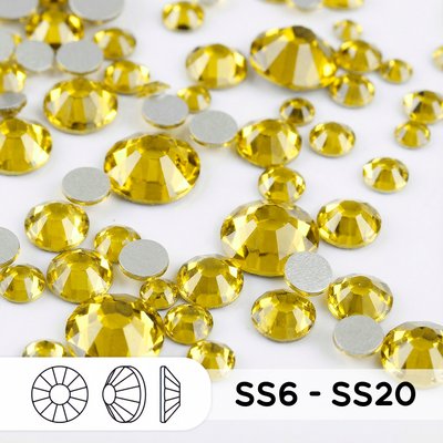 Стразы холодной фиксации из стекла, микс SS6–SS20, Citrine