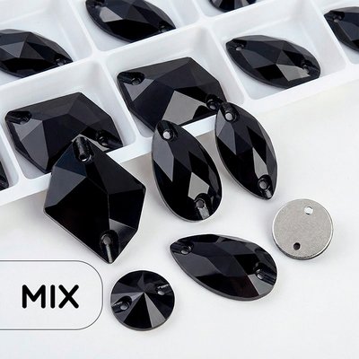 Стразы пришивные хрустальные, цвет Black Jet (черный), форма Mix
