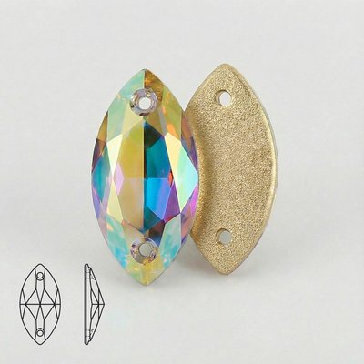 Стразы пришивные из стекла и хрусталя, цвет Crystal AB, форма Navette