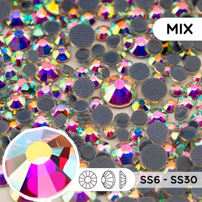 Стразы горячей фиксации из стекла, микс ss6 - ss30, Crystal AB