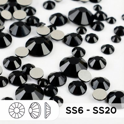 Стразы холодной фиксации из стекла, микс ss6 - ss20, Black Jet